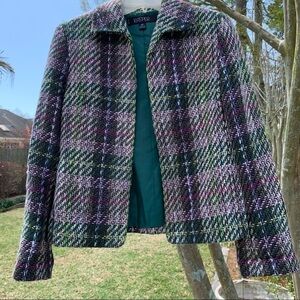 KASPER tweed plaid open front jacket blazer spring summer fall